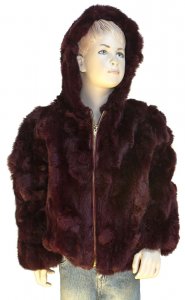 Frances Whiskey Rabbit Fur Bomber Jacket with Hood