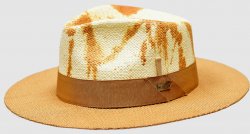 Bruno Capelo Cream / Camel Hand Painted Flat Brim Straw Fedora Hat LX-892