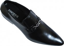 Encore By Fiesso Black Genuine Leather Pointed Toe Loafer Shoes With Linked Bracelet F13044-L