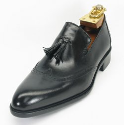 Carrucci Black Genuine Calf Skin Leather Loafer Shoes With Tassel KS479-3002