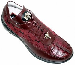 Mauri 8814 Burgundy Genuine Hornback Crocodile Tail/Nappa Leather/Mauri Fabric Sneakers With Silver Mauri Alligator Head