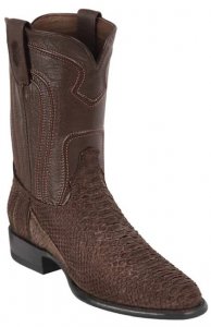 Los Altos Nobuck Brown Genuine Python Round Roper Toe Cowboy Boots 69N5707