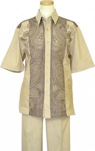 Prestige Oatmeal / Brown Embroidery Pure Linen 2 PC Outfit CPT-305