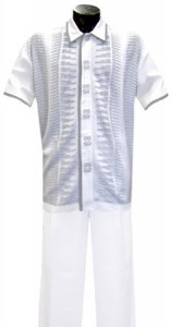 Silversilk White Button Front 2 PC Knitted Silk Blend Outfit #1868