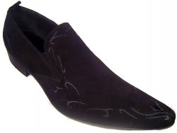 Fiesso Black Suede Embroidered Genuine Leather Shoes FI1040