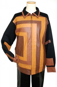 Prestige Black/Brown/Gold Lambskin Leather Sweater Jacket Outfit