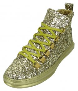 Encore By Fiesso Gold Glitter Leather High Top Sneakers FI2174-2