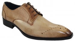 Duca Di Matiste 1117 Taupe Genuine Italian Calfskin Leather / Snakeskin Print Shoes.