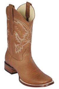 Los Altos Honey Genuine Grisly Leather Wide Square Toe Cowboy Boots 8222751