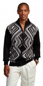 Stacy Adams Black / Silver / White Half-Zip Pull-Over Sweater 9307