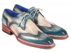 Paul Parkman ''8506-BLU'' Blue / Grey Genuine Leather Wingtip Derby Shoes