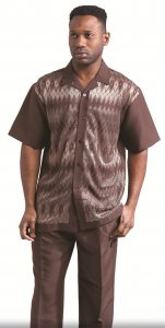 Tony Blake Brown / Gold Hand Woven Diamond Design Short Sleeves 2 Piece Knitted Outfit SS362