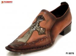 Fiesso Rose/Black with Cross Patch Design Leather Shoes FI8076