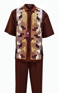 Silversilk Brown Combo / Camel Button Up Short Sleeve Knitted Outfit 2384