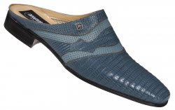 Mauri "4648" Caribbean Blue Genuine Lizard / Jean Nappa Perforated Half Shoes
