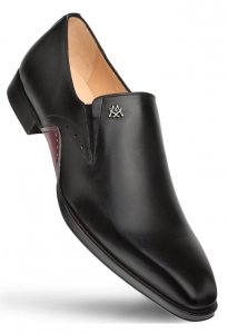 Mezlan "S20523" Black Genuine Calf-Skin Leather Hand-Stained Venetian Slip-On Dress Shoes.