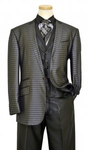 Statement Confidence Charcoal With Black Checkered Design Super 150's Wool Vested Suit TZ-104