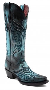 Ferrini Ladies "Masquerade" Electric Blue Full Grain Leather Snipped Toe Cowgirl Boots 84561-17