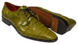 David Eden "Fitipaldi" Light Olive Green All Over Genuine Alligator Belly Lace-Up Shoes