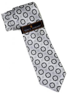 Stacy Adams Collection SA046 Silver Gray with Charcoal Gray Circular Design 100% Woven Silk Necktie/Hanky Set