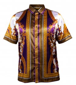 Prestige Purple / Gold / White Satin Medusa Short Sleeve Shirt PR-151