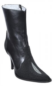 Los Altos Ladies Black Genuine Stingray Single Stone Short Top Boots With Zipper 361205
