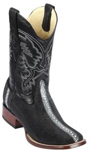 Los Altos Black Genuine Stingray Rowstone Leather Wide Square Toe Cowboy Boots 8221105