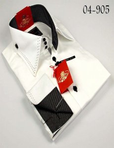 Axxess White / Black Handpick Stitching 100% Cotton Dress Shirt 04-905