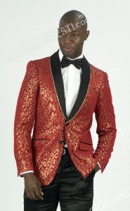 Giovanni Testi Red / Black / Gold Lurex / Sequined Shawl Collar Blazer With Bow Tie GT2SS-3631