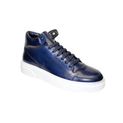 Duca Di Matiste "Balzano" Blue Genuine Calfskin Leather High-Top Sneakers.