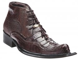 Belvedere "Palma" Brown Genuine Hornback Crocodile Tail and Ostrich Ankle Boots 3411
