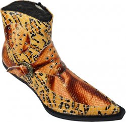 Fiesso Gold Snake / Leopard Print Pointed Toe Boots With Zipper On The Side FI6219-41