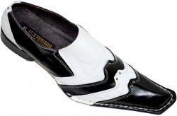 Fiesso Black/White Diagonal Toe Layered Leather Shoes With Metal Studs FI8093
