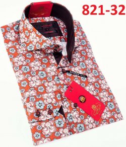 Axxess Multicolor Flower Design Cotton Modern Fit Dress Shirt With Button Cuff 821-32.