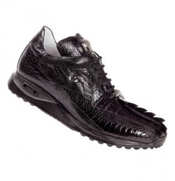 Mauri "Gatorland" 8605 Black Genuine Hornback Crocodile/Ostrich Sneakers With Eyes & Silver Mauri Alligator Head