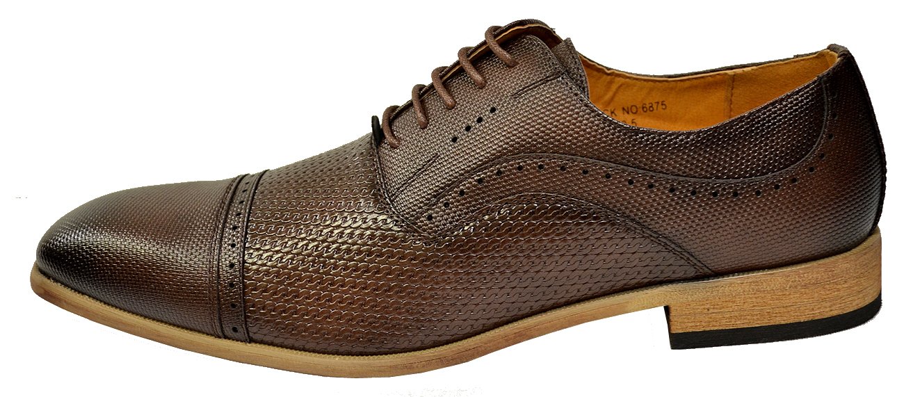 Antonio Cerrelli Brown Woven Vegan Leather cap toe oxford shoe