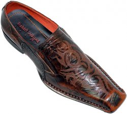 Robert Wayne "Beam" Rust with Laser Imprinted Design On Front Wrinkle Leather Loafers