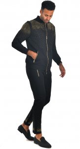 Barabas Black / Gold Metal Studded Cotton Modern Fit Tracksuit Outfit STM4005