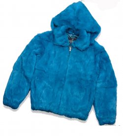 Winter Fur Ladies Ocean Blue Skin Rabbit Jacket With Detachable Hood W05S04OB.