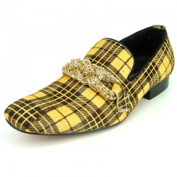 Fiesso Black / Yellow Pony Hair Gold Chain Loafer FI7291.