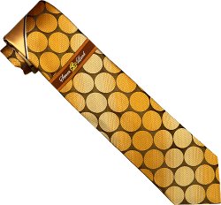 Steven Land Collection "Big Knot" SL062 Honey / Chocolate Brown / Peach Diagonal Polka Dots Striped Design 100% Woven Silk Necktie/Hanky Set