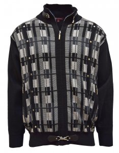 Silversilk Black / Silver / Dark Grey Zip-Up Sweater With Elbow Patches 3246