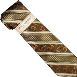Stacy Adams Collection SA111 Chocolate Brown / Cream / Taupe Geometric Design 100% Woven Silk Necktie/Hanky Set