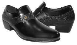 D'Italo Black Pebbled Calfskin Leather Cuban Heeled Slip-On Shoes 6833