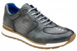 Belvedere "Bobo" Antique Light Gray Genuine Ostrich Leg / Soft Calfskin Casual Sneakers G01.