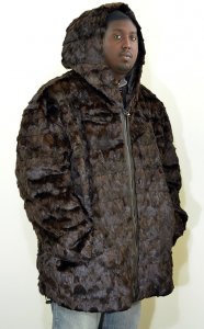 Hind Brown Genuine Mink Fur Jacket With Hood # 2611