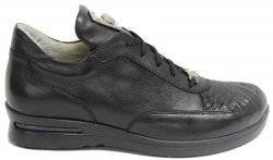 Fennix "3230" Black Genuine Alligator / Rugged Calfskin / Patent Leather Casual Sneakers With Silver Alligator Head.