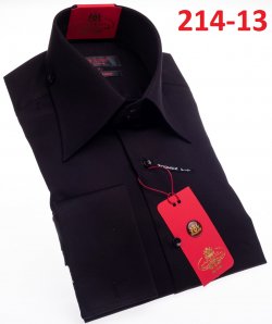 Axxess Black Cotton Modern Fit Dress Shirt With Button Cuff 214-13.
