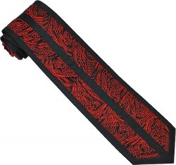 Steven Land Collection SL009 Black With Red Paisley Pleated Design 100% Woven Silk Necktie/Hanky Set