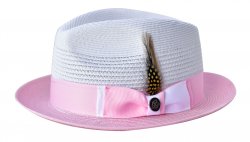 Steven Land White / Pink Braided Fedora Straw Hat SLMS-561